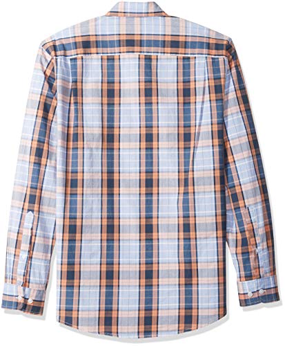 Amazon Essentials – Camisa informal de popelín de manga larga de corte recto estándar para hombre, Coral/Navy Plaid, US S (EU S)