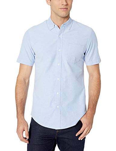 Amazon Essentials – Camisa Oxford de manga corta con bolsillo de corte entallado para hombre, Azul (Blue Blu), US L (EU L)