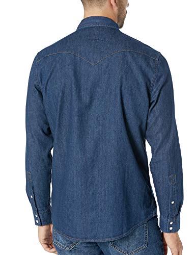 Amazon Essentials - Camisa tejana de manga larga y corte recto para hombre, Azul medio, US S (EU S)