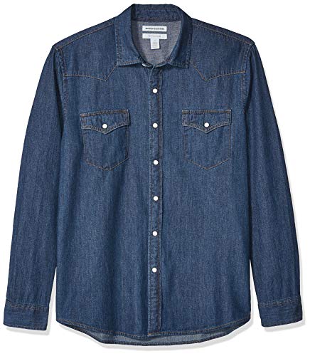 Amazon Essentials - Camisa tejana de manga larga y corte recto para hombre, Azul medio, US S (EU S)