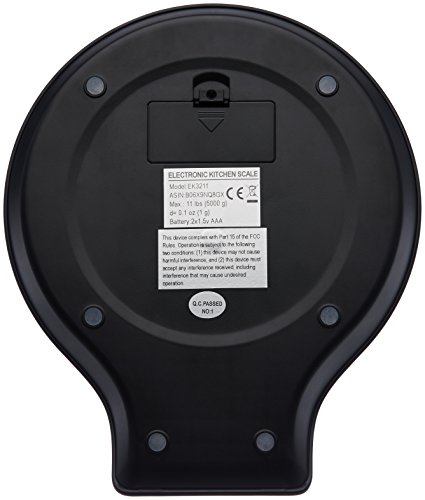 AmazonBasics - Báscula de cocina digital con pantalla LCD, sin bisfenol A (BPA), de acero inoxidable (pilas incluidas)