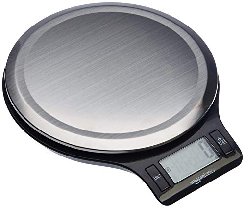 AmazonBasics - Báscula de cocina digital con pantalla LCD, sin bisfenol A (BPA), de acero inoxidable (pilas incluidas)