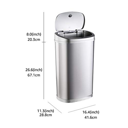 AmazonBasics - Cubo de basura automático de acero inoxidable, rectangular, 50 litros