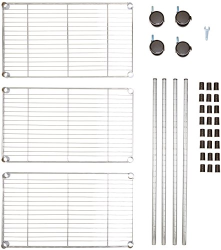 AmazonBasics - Estantería de 3 baldas, con ruedas - Cromado