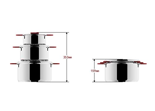 AmazonBasics Juego de ollas de induccion de acero inoxidable, antiadherentes, 3 piezas