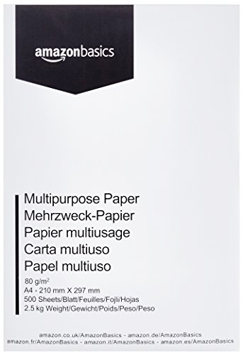 AmazonBasics Papel multiusos para impresora A4 80gsm, 1 paquete, 500 hojas, blanco