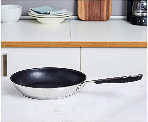 AmazonBasics Sartén antiadherente de acero inoxidable para cocina de inducción, 28 cm, con mango suave al tacto