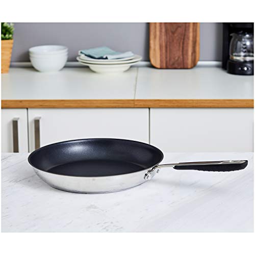 AmazonBasics Sartén antiadherente de acero inoxidable para cocina de inducción, 28 cm, con mango suave al tacto