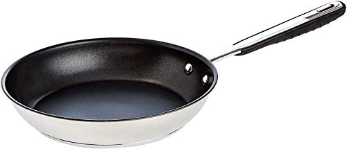 AmazonBasics Sartén antiadherente de acero inoxidable para cocina de inducción, 28 cm, con mango suave al tacto