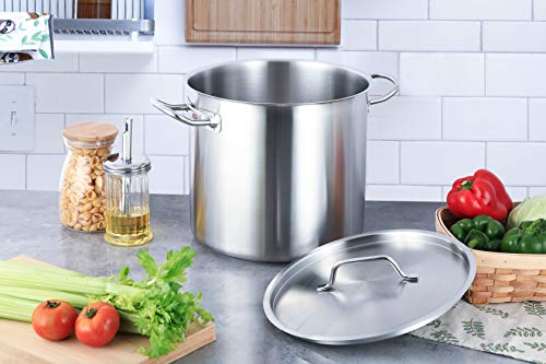 AmazonCommercial - Olla de acero inoxidable con revestimiento de aluminio y tapa, 18,9 l