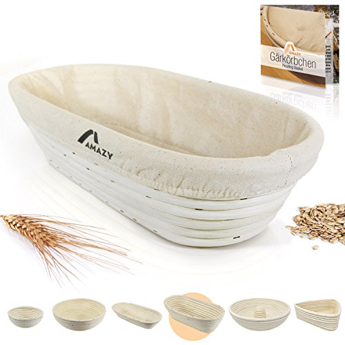 Amazy Banneton para pan – La ideal cesta para masa y fermentación de pan de mimbre natural (oval | ∅ 35 cm)