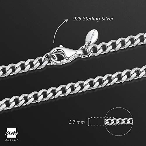 Amberta 925 Plata De Ley Esterlina Collar Para Hombre - Cadena De Frenar 3.7 mm - Longitud: 50 cm