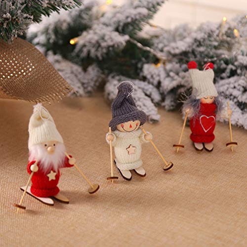 Amosfun Navidad figurita Vacaciones Figura de Madera Miniatura muñeca de esquí Adorno Mesa de Regalo Adultos 5 Piezas (patrón Mixto)