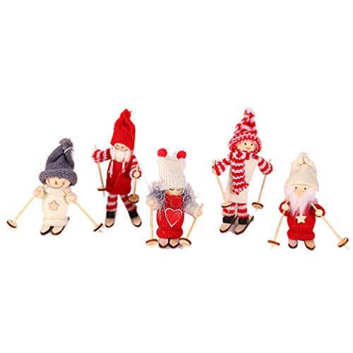 Amosfun Navidad figurita Vacaciones Figura de Madera Miniatura muñeca de esquí Adorno Mesa de Regalo Adultos 5 Piezas (patrón Mixto)