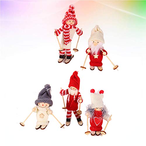 Amosfun Navidad figurita Vacaciones Figura de Madera Miniatura muñeca de esquí Adorno Mesa de Regalo Adultos 5 Piezas (patrón Mixto)