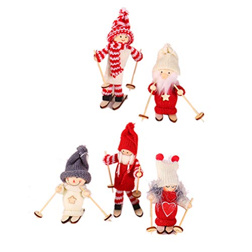 Amosfun Navidad figurita Vacaciones Figura de Madera Miniatura muñeca de esquí Adorno Mesa de Regalo Adultos 5 Piezas (patrón Mixto)