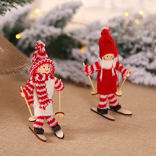 Amosfun Navidad figurita Vacaciones Figura de Madera Miniatura muñeca de esquí Adorno Mesa de Regalo Adultos 5 Piezas (patrón Mixto)