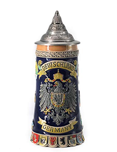 Amoy-Art Jarra de Cerveza Alemana Escudo de Alemania German Beer Stein Mug Regalos Souvenirs Giftbox 0.6Litre