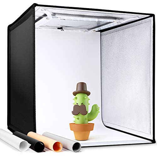 amzdeal Caja de Luz Fotografía Estudio 50x50x50 cm Portátil 3000-6500K Temperatura de Color, Brillo Regulable (10w-40w) con 4 Fondos + 4 Tiras de LED