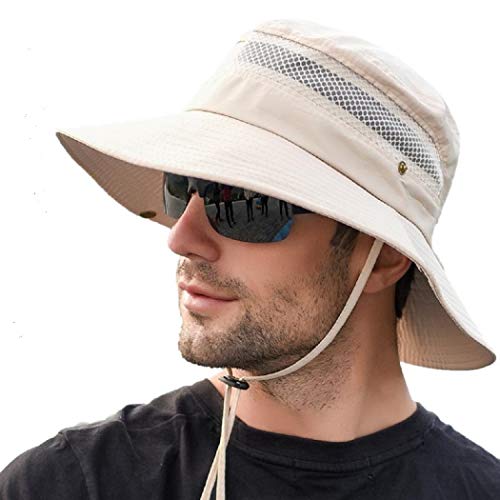 anaoo Sombrero Hombre Gorra de Verano Sombrero Pesca del Sol Gorra al Aire Libre Sombrero Playa Hombre Plegable De ala Ancha Protección UV, Color Beige