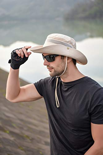 anaoo Sombrero Hombre Gorra de Verano Sombrero Pesca del Sol Gorra al Aire Libre Sombrero Playa Hombre Plegable De ala Ancha Protección UV, Color Beige