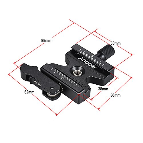 Andoer cierre rápido de aluminio CL-50LS con botón de palanca ajustable de 1/4 "y grifos de 3/8 para trípodes de bola de montaje rápido estándar Arca Swiss