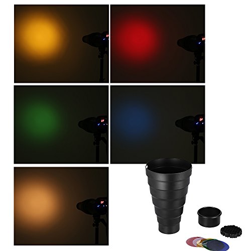 Andoer Snoot Con Rejilla de Nido de Abeja 5pcs Color Juego de Filtro para Elinchrom / Impacto EX / Calumet Génesis / Interfit EX Flash Strobe