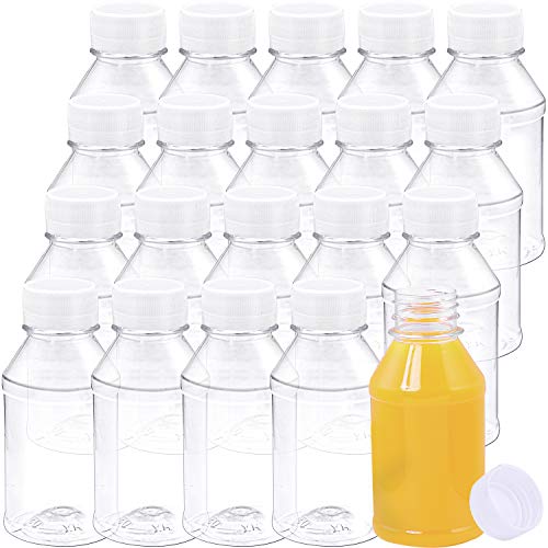 Aneco 20 botellas de plástico vacías de 113 ml, recipientes reutilizables para bebidas con tapas ideales para almacenar jugos, agua y otras bebidas caseras