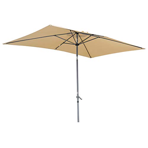 Angel Living 2x3M Sombrilla Parasol de Aluminio y Poliéster, Parasol Inclinado con Manivela, Mástil Aluminio 38mm (Beige)