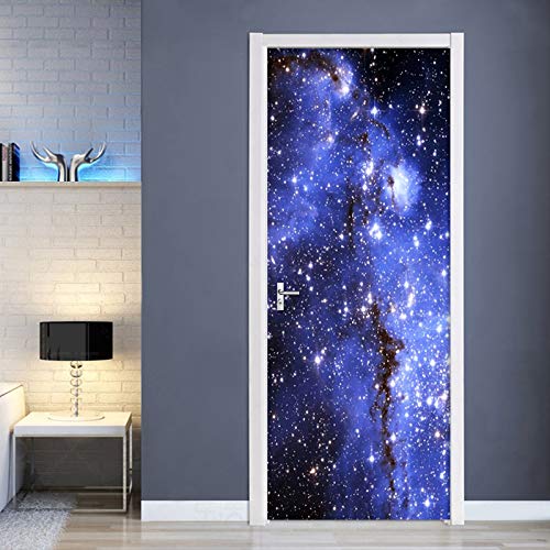 ANHHWW 3D Etiqueta De La Puerta Hermosa Vía Láctea Pvc Impermeable Pared Mural Puerta Pared Etiqueta Arte Etiqueta Hd Autoadhesivo Mural Baño Cocina Decoración 88X200Cm