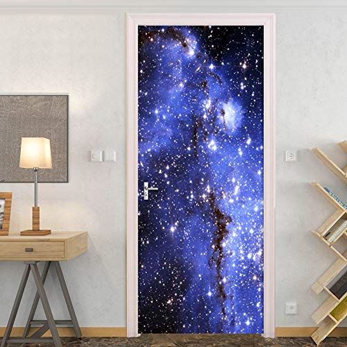 ANHHWW 3D Etiqueta De La Puerta Hermosa Vía Láctea Pvc Impermeable Pared Mural Puerta Pared Etiqueta Arte Etiqueta Hd Autoadhesivo Mural Baño Cocina Decoración 88X200Cm