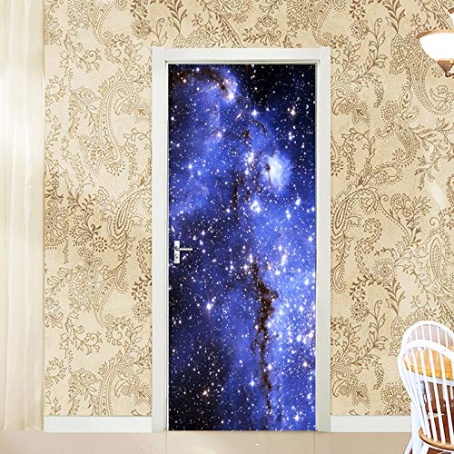 ANHHWW 3D Etiqueta De La Puerta Hermosa Vía Láctea Pvc Impermeable Pared Mural Puerta Pared Etiqueta Arte Etiqueta Hd Autoadhesivo Mural Baño Cocina Decoración 88X200Cm