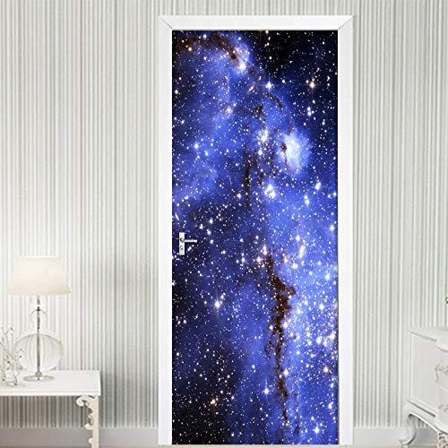 ANHHWW 3D Etiqueta De La Puerta Hermosa Vía Láctea Pvc Impermeable Pared Mural Puerta Pared Etiqueta Arte Etiqueta Hd Autoadhesivo Mural Baño Cocina Decoración 88X200Cm