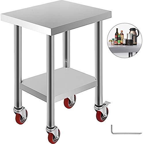 Anhon Mesa de Trabajo de Cocina Mesa de Trabajo Acero Inoxidable para Cocina 61x45x86 cm con 4 Ruedas para Preparar Alimentos Mesa para Cocina Móvil