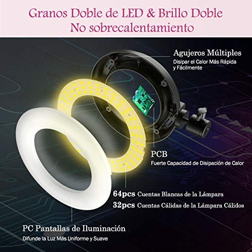 Anillo de Luz VicTsing, Ring Light con 5 Temperaturas de Color y 5 Modos de Brillo, Trípode con Soporte Ajustable, para Selfie, Maquillaje, Youtube, TIK Tok y Selfie Video