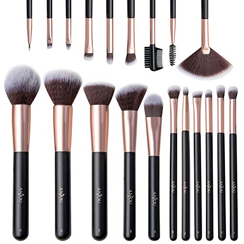 Anjou Brochas Maquillaje Comésticos 20 Piezas, Set Brochas Maquillaje para Ojos, cejas, base de maquillaje, polvos, crema