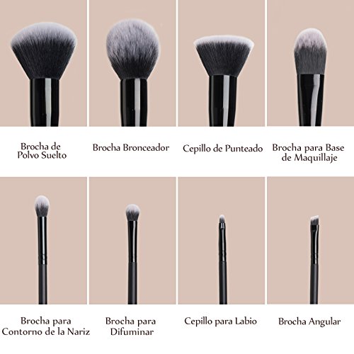 Anjou Brochas Maquillaje Profesional 8 Piezas, Set Brochas de Maquillaje 100% Libre de Crueldad y Vegano con Cerdas Sintéticas Suaves de Alta Calidad Bolso Cosmético Impermeable - Negro