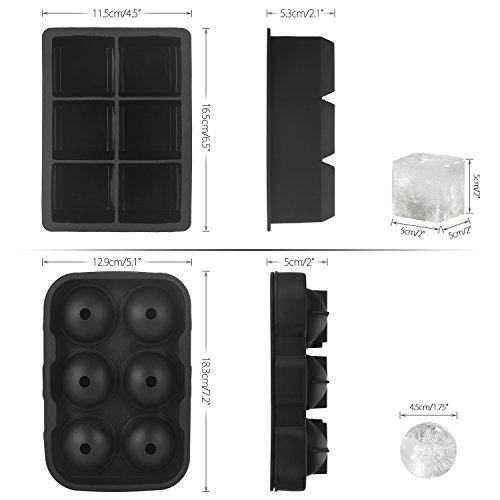 Ankway Bandeja de Hielo de Silicona,Cubiteras para Hielo sin BPA Moldes de hielo de silicona Molde cuadrado y redondo Bola de hielo para Bebés,Cola,Cócteles,Whisky Negro