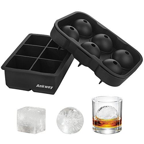 Ankway Bandeja de Hielo de Silicona,Cubiteras para Hielo sin BPA Moldes de hielo de silicona Molde cuadrado y redondo Bola de hielo para Bebés,Cola,Cócteles,Whisky Negro