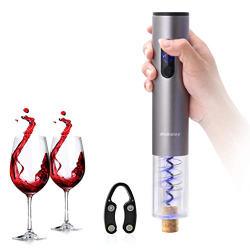 Ankway Sacacorchos Electrico Abrelatas Automatico de Vino con la Hoja del Cortador Extraíble, Abrelatas Electrico Visible Inalámbrico, Sacacorchos de Acero Inoxidable Profesional Rápido, Gris plata