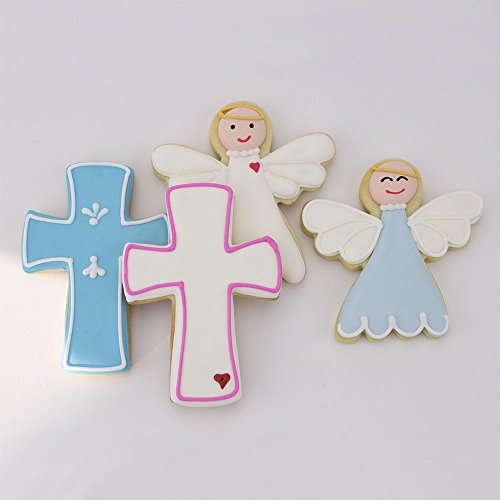 Ann Clark Cookie Cutters Juego de 3 cortadores de galletas Navidad religiosa con libro de recetas, ángel, cruz y paloma