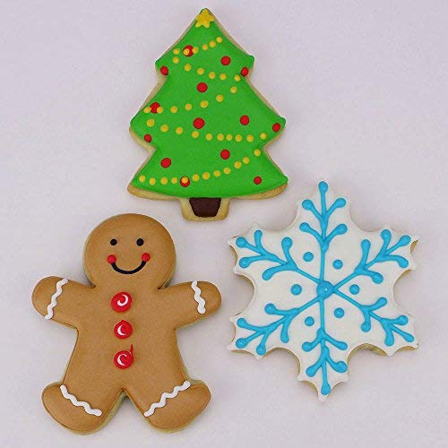 Ann Clark Cookie Cutters Juego de 3 cortadores de galletas Navidad/festividades con libro de recetas, copo de nieve, hombre de jengibre y árbol de Navidad - Acero fabricado en EE. UU.