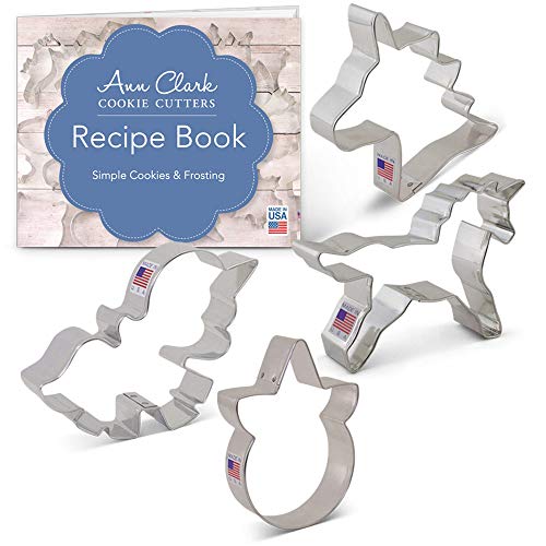 Ann Clark Cookie Cutters Juego de 4 cortadores de galletas unicornio con libro de recetas, unicornio, unicornio adorable, cabeza de unicornio y cara de unicornio