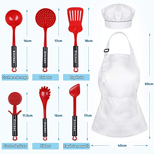 Anpro 32 PCS Kit de Cocina para Niños,Juguetes de Cocina Set,Juego de Cocina con Utensilios de Cocina,Juguete de Corte,Frutas,Vegetales,Delantal,Regalos de Fiestas, Cumpleaños, Navidad para Niños