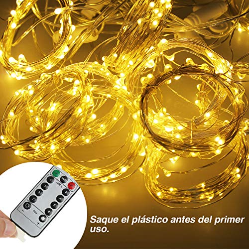 Anpro Luz Cadena Luz de Cortina USB, con 300 Bombillas LED, 8 Modos, Blanca Cálida, 3x3 m