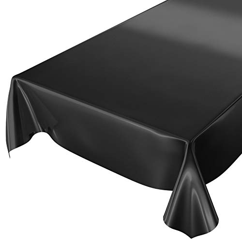 Anro - Mantel de hule lavable de color liso brillante, toalla, Negro
, Schnittkante 180 x 140cm