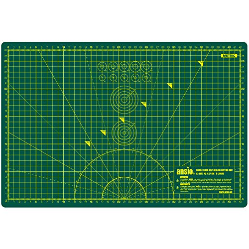 ANSIO Base de corte A3 doble cara auto curación 5 capas para Costura y Manualidades - Imperial/métrica 17 pulgadas x 11 pulgadas / 42 cm x 27 cm - Verde