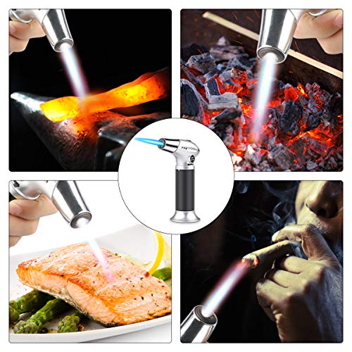 Antorcha de Cocina, RenFox Soplete de Cocina Profesional Antorcha Butano Encendedor Culinario Mini Soplete de Gas Recargable con Cerradura de Seguridad y Llama Ajustable para Brulée Crema, Cámping