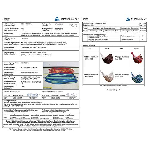 Anyoo Hamaca de Algodón para Jardín al Aire Libre Cama Portátil de Lona con Cuerdas para Acampar Capacidad de 200 Kg Peso Ligera con Bolsa para Jardín Patio Trasero Playa Mochileros