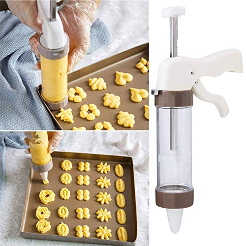 AOI Multifuncional Comfort Grip Bomba de prensado de Galletas Pistola de Bricolaje Decorativa Food Grade Biscuit Maker Set de decoración de Pasteles con 13 Discos y 6 Puntas de Hielo